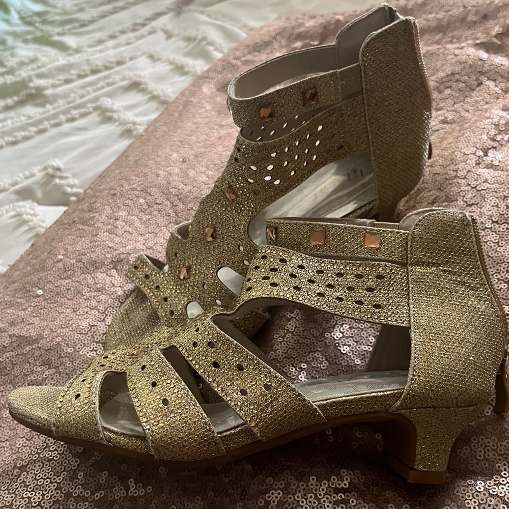 Girls Size 3 (35) Gold Cage Heel Sandals